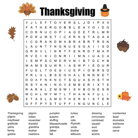 easy printable thanksgiving word search     printablee