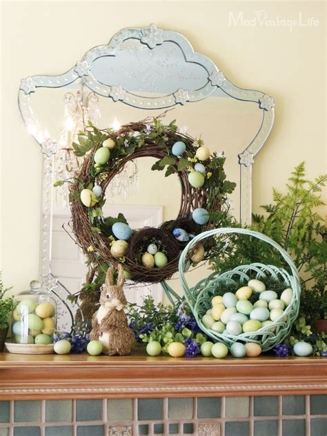 mod vintage life  easter mantel