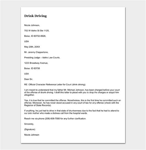 character reference letter  court  effective samples word
