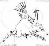 Rake Coloring Rhino Holding Illustration Line Pile Leaves Royalty Clipart Toonaday Rf sketch template