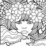 Coloring Woman Adult Behance Flowers sketch template