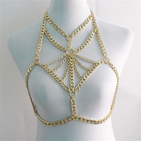 sexy women gold bra body jewelry chain necklace choker for women