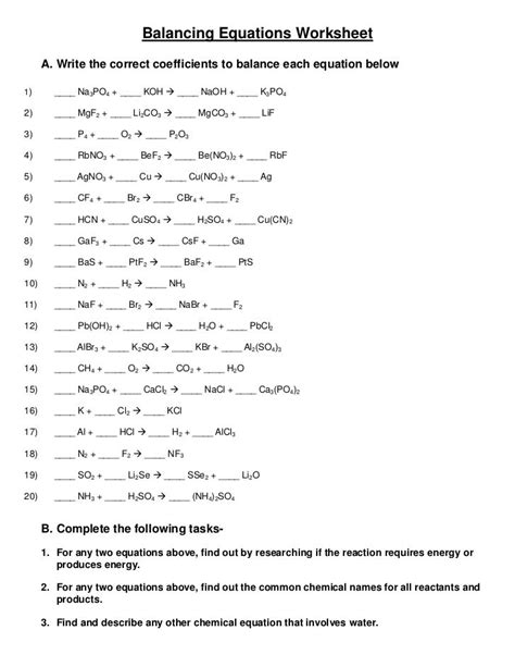 balancing equations worksheet http chemistry