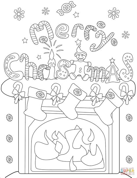 christmas fireplace decorations coloring page  printable coloring