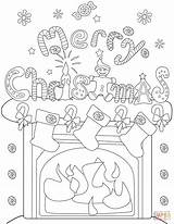Coloring Christmas Fireplace Pages Decorations Printable sketch template