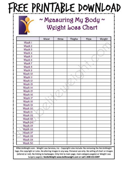 printable body measurement chart weight loss home pinterest body