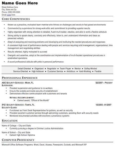 security guard resume sample  resume template professional