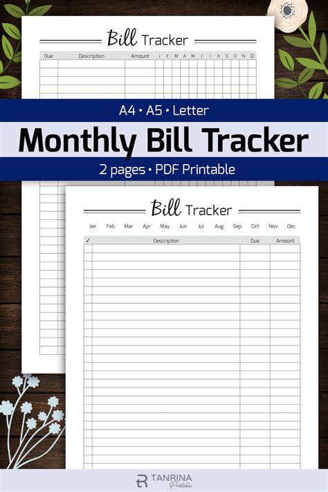 monthly bill tracker printable  bills payment organizer etsy