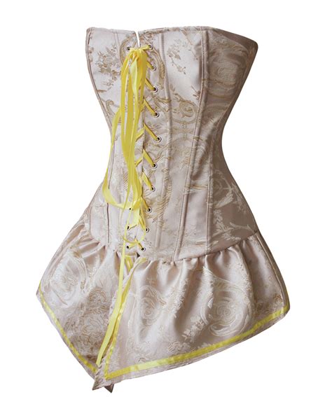 palace style yellow brocade lace up corset with skirt n10893