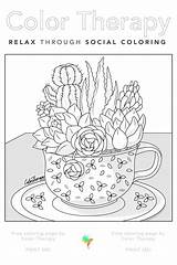Therapy Coloring Color Colortherapy Pages Printable Sheets Book Colouring Flower Print sketch template