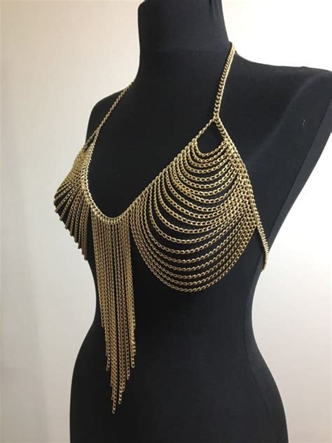 gold chain bra gold body chain body jewelry jewelry bra etsy