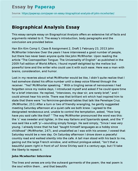 biographical analysis  essay