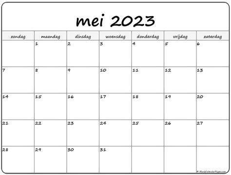 mei  kalender nederlandse kalender mei
