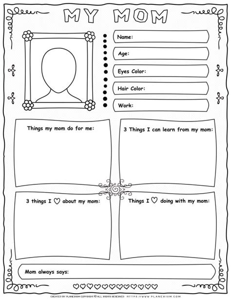 mothers day worksheet  mom planerium