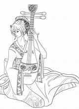 Coloring Geisha Pages Sitar Japanese Playing Netart Getcolorings Colouring Visit Print Color Asian sketch template