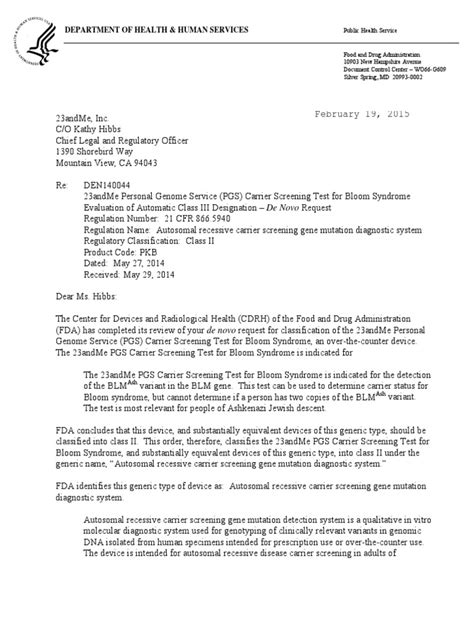 fda letter  andme  federal food food  drug administration