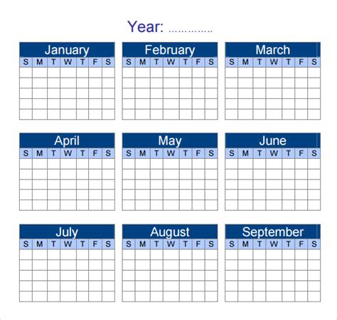 sample yearly calendar templates  google docs ms word