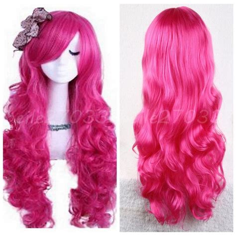 Xiuli 0002945 Sexy Fashion Women Long Curly Rose Pink Hair Cosplay Full