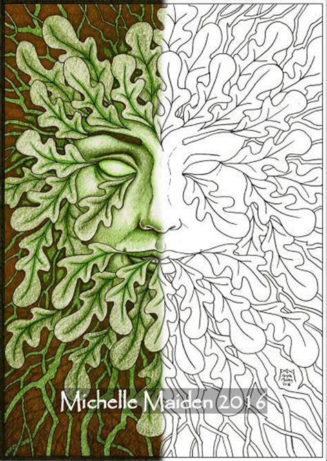 digital  green man coloring page pagan art etsy finland