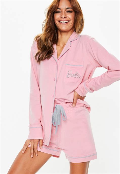 Barbie X Missguided Pink Jersey Long Sleeve Pyjama Set Long Sleeve