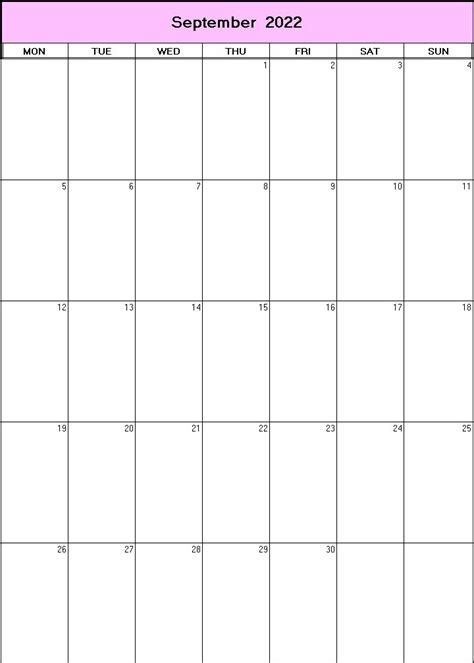 september  printable blank calendar calendarprintablesnet