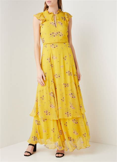 ivy oak maxi jurk met bloemenprint en volant geel de bijenkorf