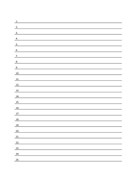 numbered lined paper template printable  form