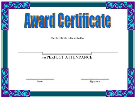 perfect attendance certificate template editable ideas