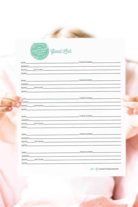 printable guest list  party planning collection part   printables party