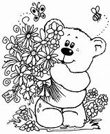 Coloring Pages Flowers Bouquet Flower Printable Kids Teddy Bear Sheets Colouring Spring Adult Bears Book Print Cards Kleurplaten Choose Board sketch template