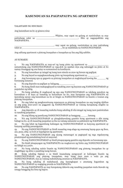 lease agreement tagalog kasunduan sa pagpapaupa ng apartment