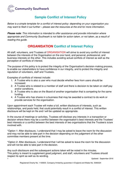 conflict  interest policy  examples format  examples