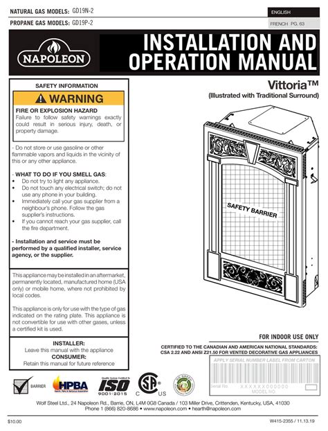 napoleon vittoria gd  installation  operation manual   manualslib