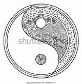 Yin Zentangle Drawn Mandala sketch template