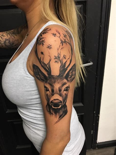 deer tattoo  women shoulder   collective art tattoo studio