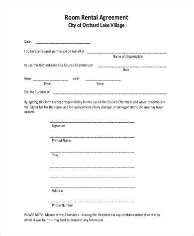 free 8 sample room rental agreement forms in ms word pdf
