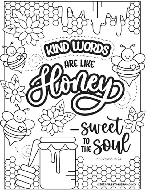 kind words   honey printable coloring page firestar branding