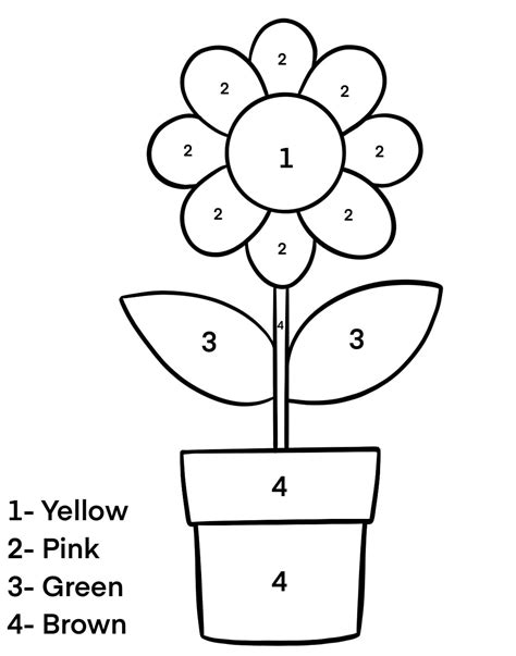 flower pot color  number coloring page  printable coloring