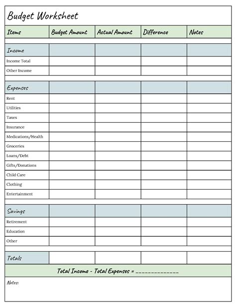 budget spreadsheet  printable printable templates