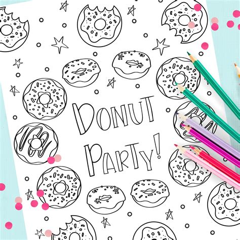 donut party coloring page donut coloring sheet printable etsy espana