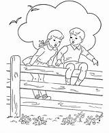 Coloring Kids Pages Children Sheets Fence Printable Activity Sitting Doing Bluebonkers Boy Farm Drawing Girl Life sketch template