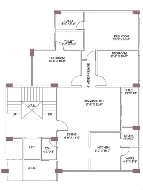 bhk residence apartment design architecture plan autocad drawing  cadbull