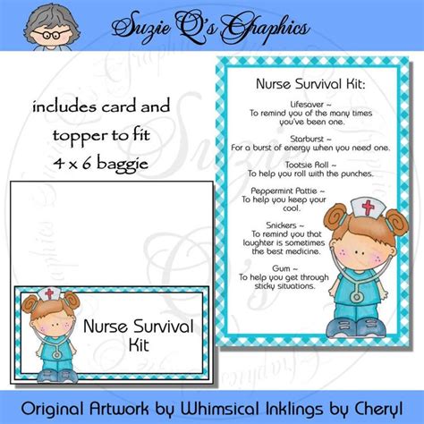 nurse survival kit includes topper  card digital printable