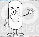 Clipart Mascot Waving Pill Happy Royalty Vector Cartoon Toon Hit sketch template