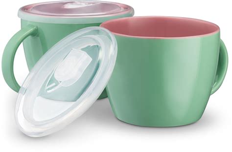 kook ceramic soup mugs  lids  oz set   mintcoral