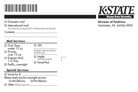 shipping label central mail services kansas state university