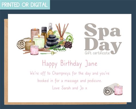 spa day gift card  friend gift certificate template etsy uk