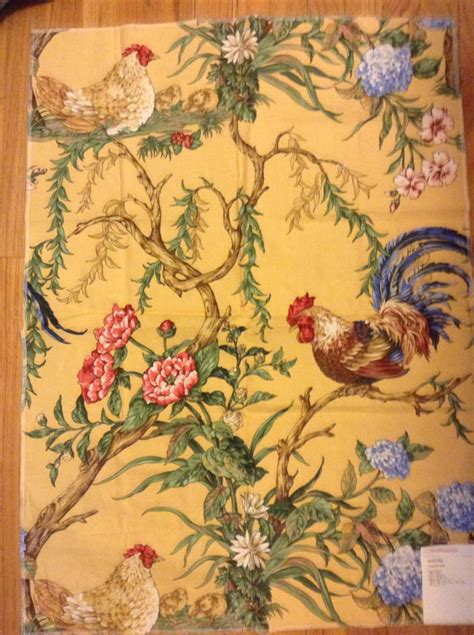 french country rooster fabric hand printed pattern chanticleer etsy