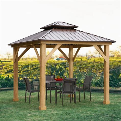 outsunny    hardtop gazebo canopy patio shelter outdoor  solid wood frame steel