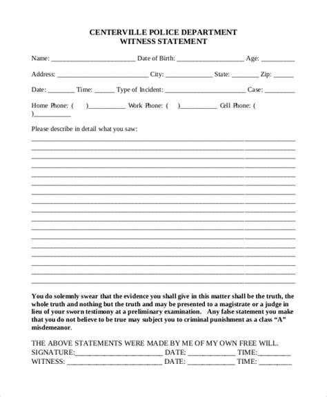 sample witness statement forms   ms word excel